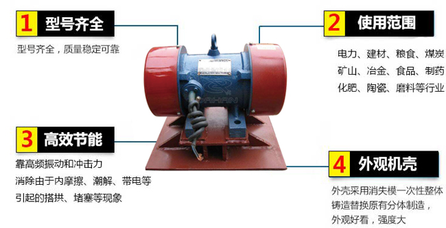 lzf倉(cāng)壁振動(dòng)器：1，型號(hào)齊全：型號(hào)齊全，質(zhì)量穩(wěn)定可靠。2，適用范圍：電力，建材，糧食，煤炭，礦山，冶金，食品，制藥，化肥，陶瓷，磨料等行業(yè)。3，高效：靠高頻振動(dòng)和沖擊力消除由于內(nèi)摩擦，潮解，帶電等引起的塔供，堵塞等現(xiàn)象。4，外觀機(jī)殼：外殼采用消失模一次性整體鑄造替換原有分體制造，外觀好看，強(qiáng)度大。