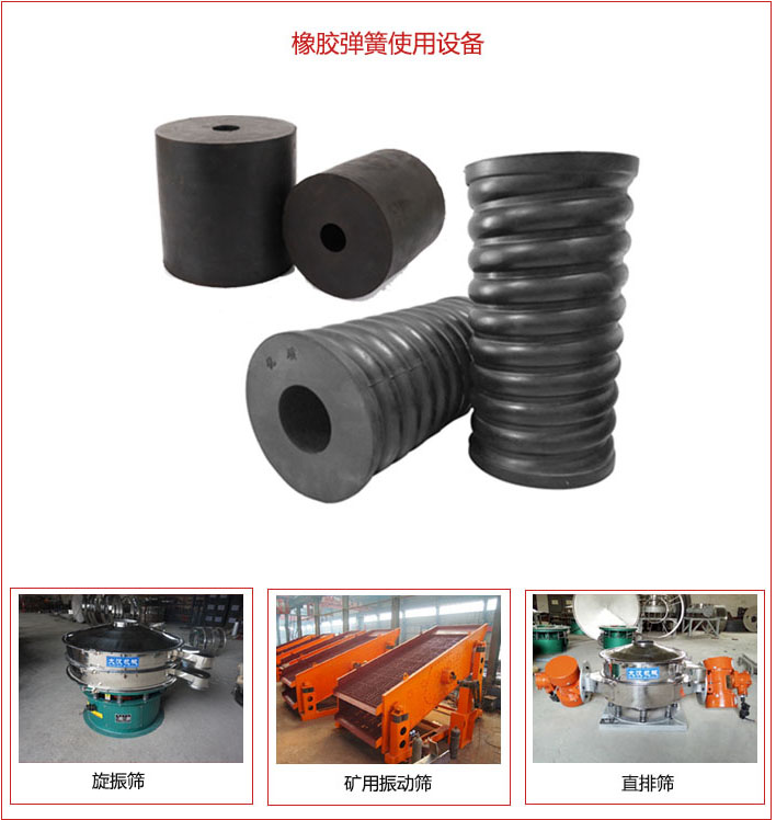 橡膠彈簧適用設(shè)備：旋振篩，礦用振動(dòng)篩，直排篩等