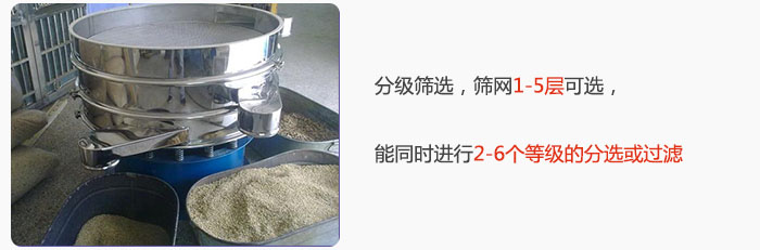 分級篩選，可篩1至5層篩網(wǎng)，能同時進(jìn)行2至6個等級的分選或過濾