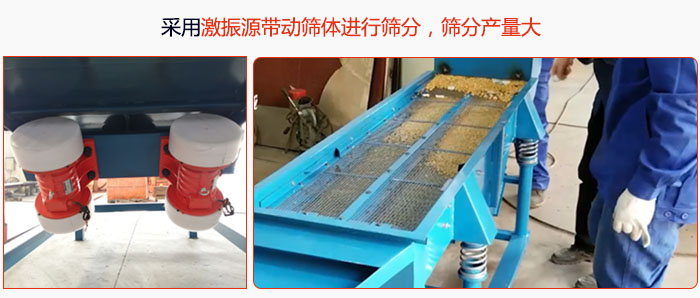 采用激振源帶動篩體進行篩分，篩分產(chǎn)量大。