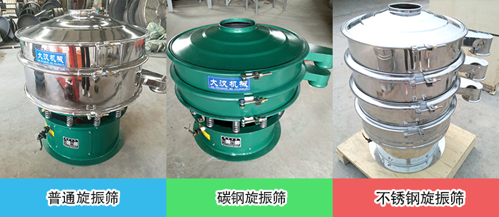 醫(yī)藥振動篩常見材質(zhì)展示：碳鋼＋不銹鋼，不銹鋼，碳鋼等材質(zhì)展示