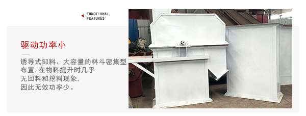 TD型斗式提升機驅動力小，無回料等特點展示圖。