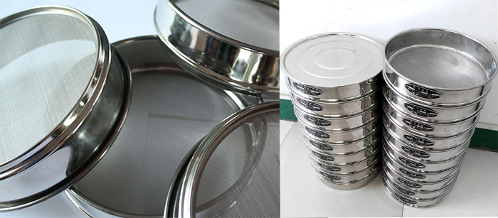 標(biāo)準(zhǔn)土壤篩，篩框與篩網(wǎng)展示圖。