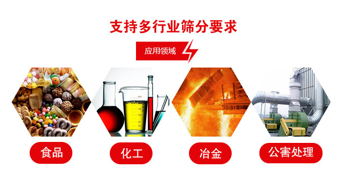 旋振篩適用的行業(yè)：食品行業(yè)，化工行業(yè)，冶金行業(yè)，公害處理等。